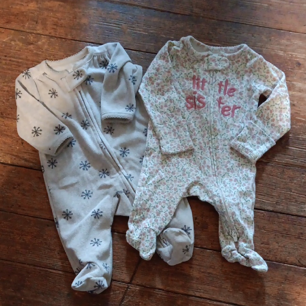 2 Carter's Footies Pajamas For Baby Girl, Newborn